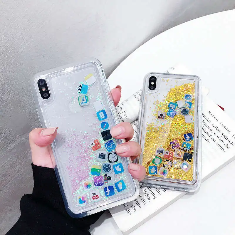 

Quicksand Capinha Case For iPhone 7 7Plus 8 8Plus 6 6s Plus Dynamic Liquid Hard PC Case For iPhone X XR XS Max App cases Capa
