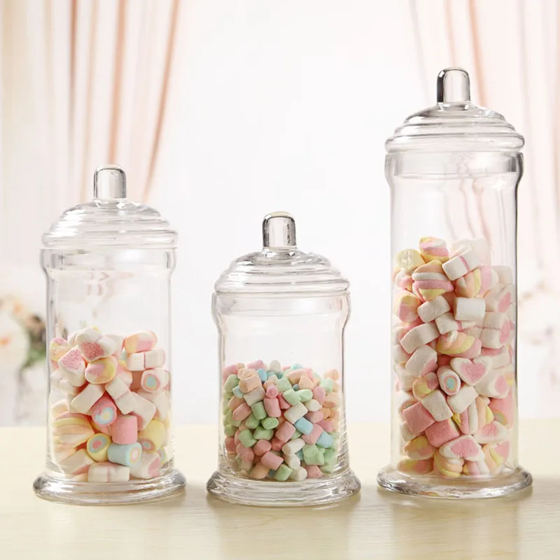3 set transparent jars candy glass vases wedding decorative food storage bottle tank with lid canister - Decorative Glass Jars 3 set transparent jars candy glass vases wedding decorative food storage bottle tank with lid canister - Decorative Glass Jars