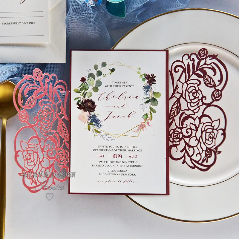 Burgundy-Laser-Cut-Warp-with-Burgundy-and-Blush-Floral-Wreath-on-Invitation-EWDA003-2