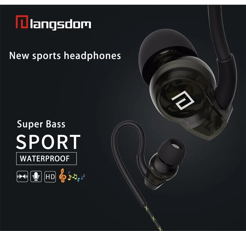 Langsdom SP80B Sport Earphones for Phone Super Bass Headsets Hifi Running Earphone 3.5mm In-ear Stereo Earbuds with Microphone