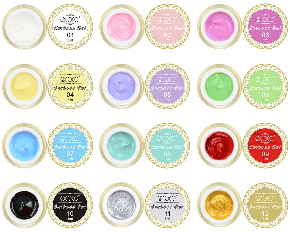 #40269 CANNI factory supply GDCOCO 3d nail art paint design 12 colors 8ml 3D nail paint sculpture emboss modeling caring uv gels