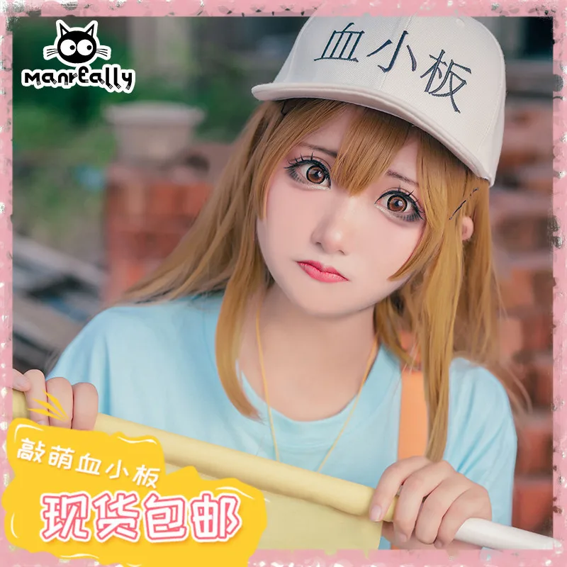 

New Cells at work Hataraku Saibou Cosplay Wigs Red Blood Platelet PLT Long Straight Blonde Synthetic Hair Wigs Dropshipping