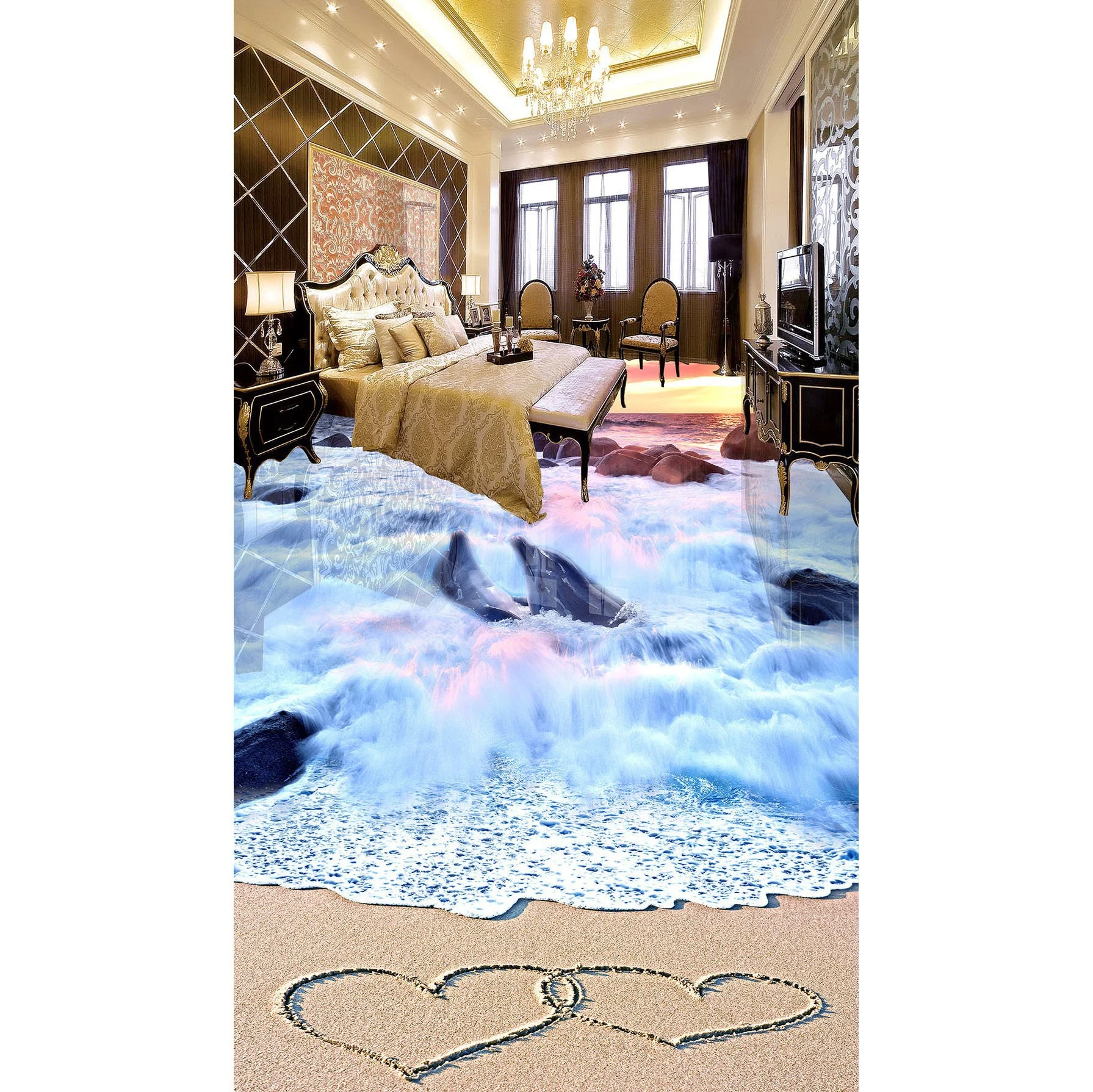 3D Pvc Flooring Custom Wall Sticker 3D Sandy beach Floor Stickers
