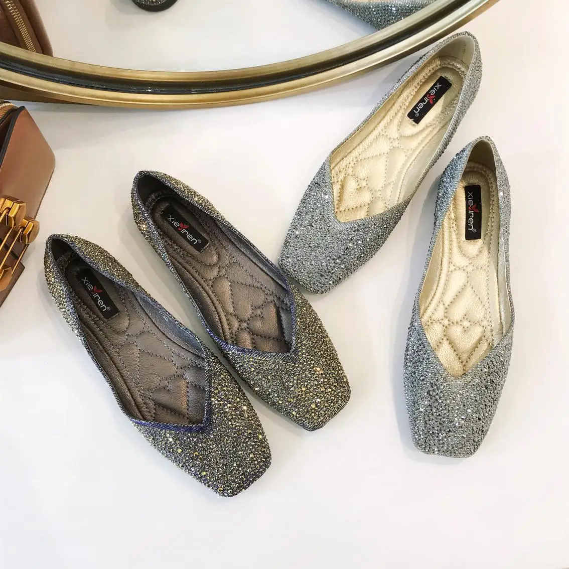 navy blue sequin flats