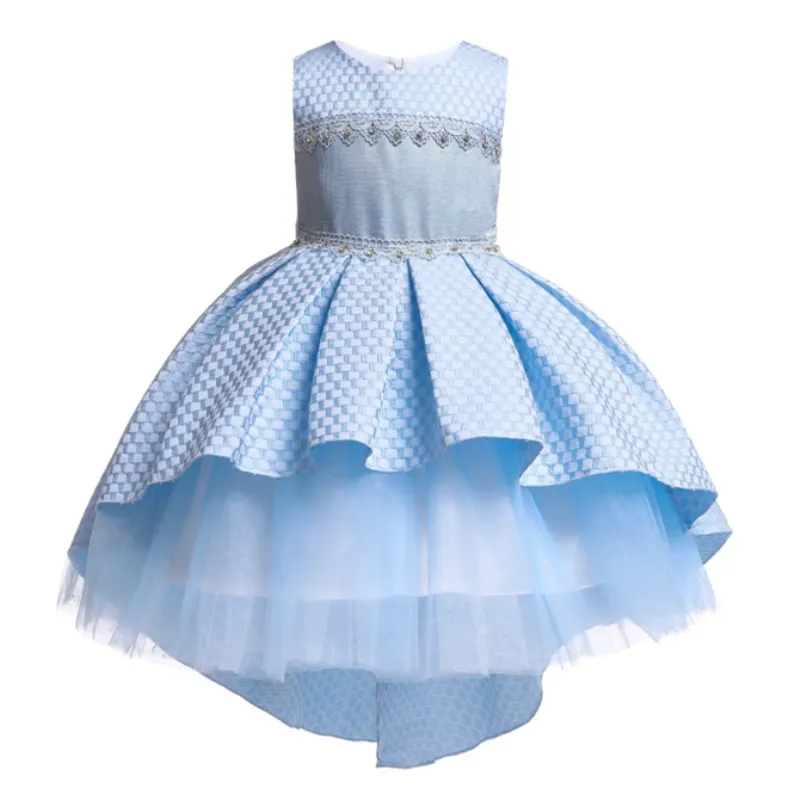 Детская одежда с юбкой-пачкой в цветочек элегантные атласные кружевные платья без рукавов для девочек, вечерние платья принцессы для детей 3, 4, 6, 8, 10, 12 лет - Цвет: blue