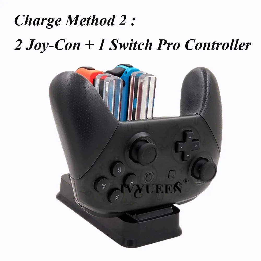  IVYUEEN 6 in 1 For Nintend Swicth Joy Con and NS Pro Controller Charger Charging Dock Stand Station
