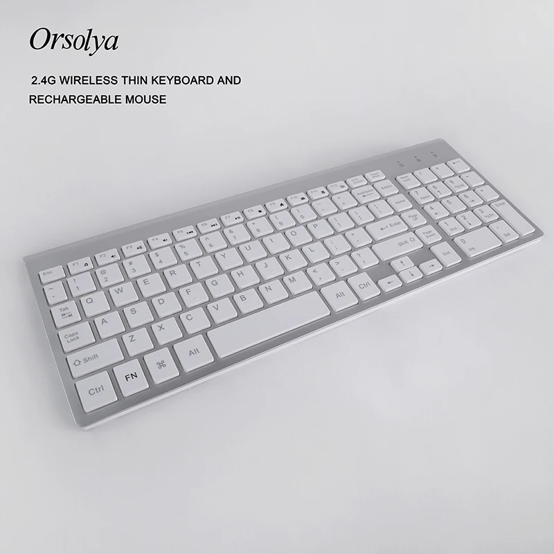  2.4G Wireless Thin Keyboard and Rechargeable Mouse Combo English/Russian Keyboard Orsolya Silent ke