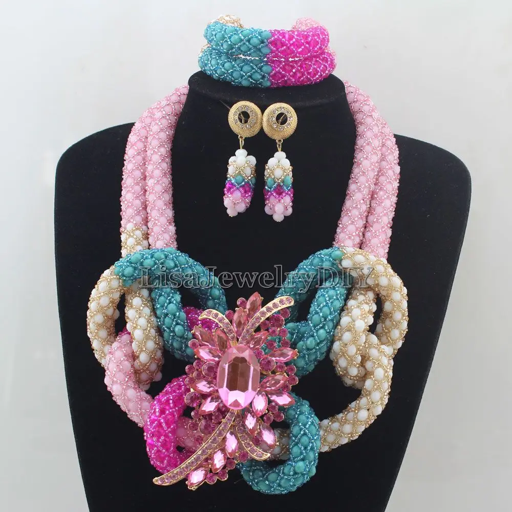 

New Fashion Colorful African Beads Jewelry Sets Crystal Beads Jewelry Set Nigerian Wedding Bridal Necklace Jewelry Set HD7631