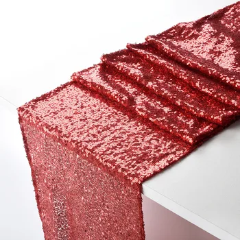 

ISHOWTIENDA Table Flag red Sequins Home Table Runner Shining Sequin Tablecloth Dining Party Table Flag Cover Red#524g40