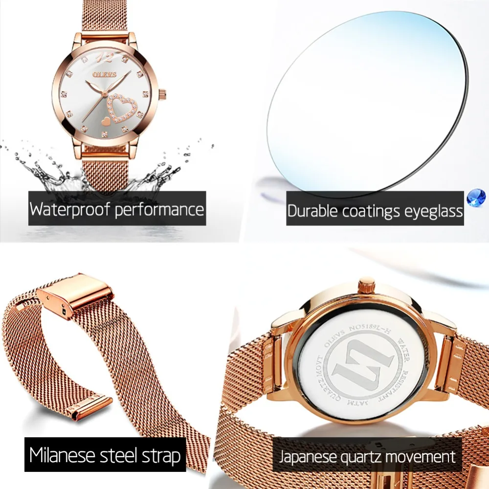 OLEVS Dropping Daydate Women Watch  Fashion Casual Ladies Clock Gold Rhinestone wrist watch for girl Dames horloges strass 36mm