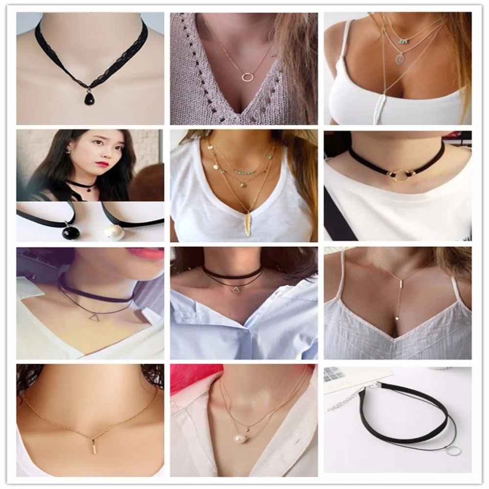 

multi Styles Choose Gothic Choker Neckalce imitation Pearl chain Lace Colar Leaves Triangle Water droplets Necklace Jewelry