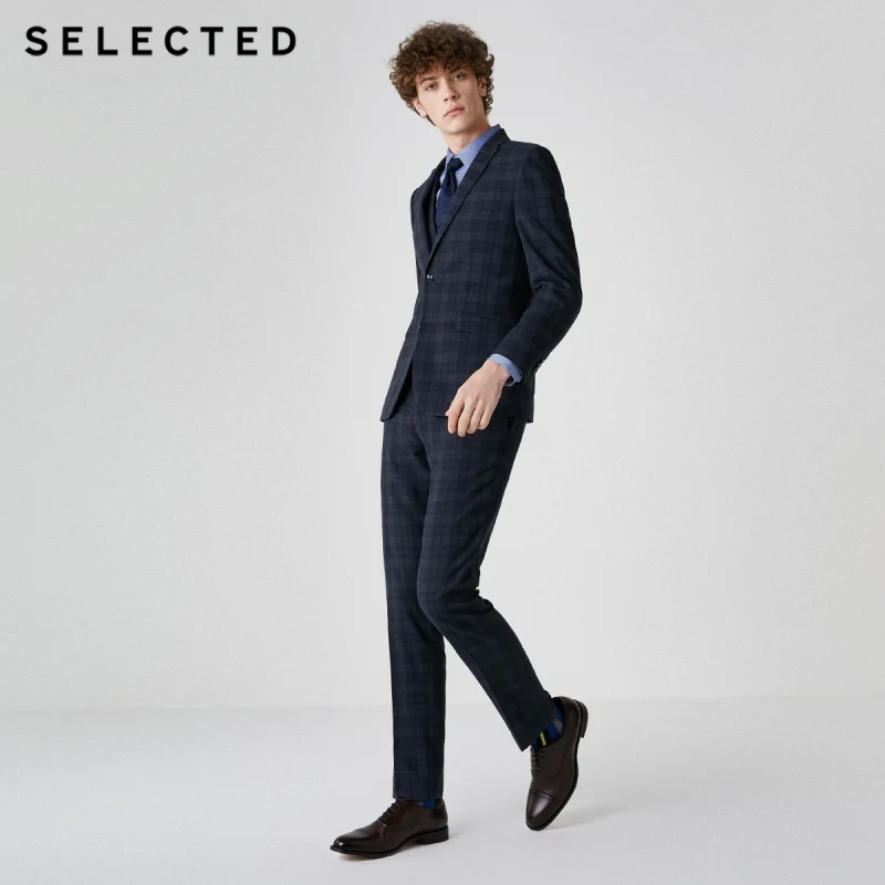 Cena Wybrany męski ciemny Plaid zamknięcie kołnierz marynarka Slim fit kurtka biznesowa odzież T | 41915X503