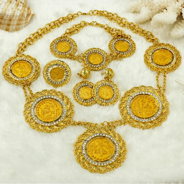 Fashion Africa Dubai Long Jewelry Sets Gold Coins Queen Jewelry Classic