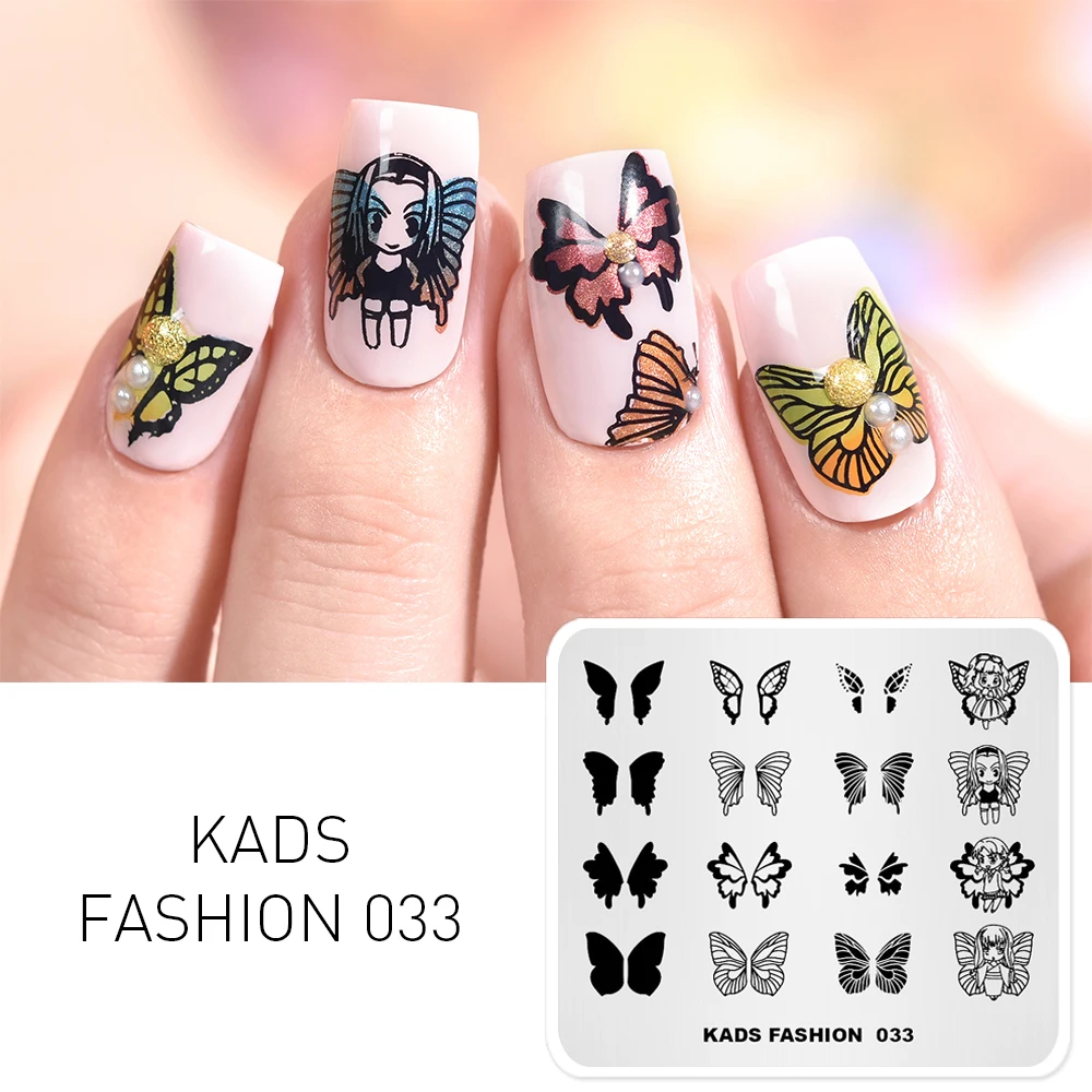 KADS Мода 033 Overprint Бабочка Дизайн ногтей штамповка Шаблон Печать для штамп с лаком