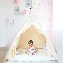 Кружева Tipi палатка для детей хлопок Teepees для детей игровой домик Складная Игровая палатка для ребенка для чтения уголок дополнительные 5 USD купон