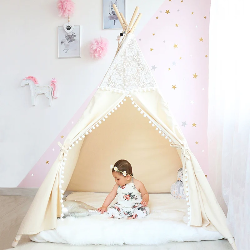Кружевная палатка Tipi для детей хлопковая складной игровой домик уголок чтения