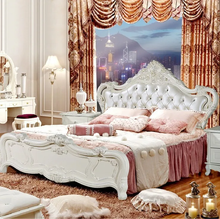 Высокое качество кровать Мода Европейский французский резной прикроватный 1,8 м кровать 9780