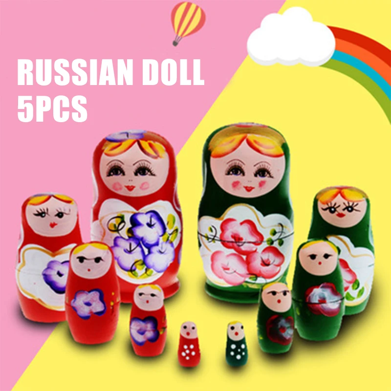 

Russian Nesting Doll 5pcs Wood Novelty Wooden Matryoshka Doll Set Hand Painted Decor Russian Nesting Dolls Baby Toy wholesale