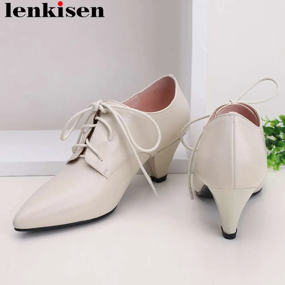 

2019 hot salling genuine leather high stike heels lace up dress suit oxford pumps British style pointed toe runway shoes L31