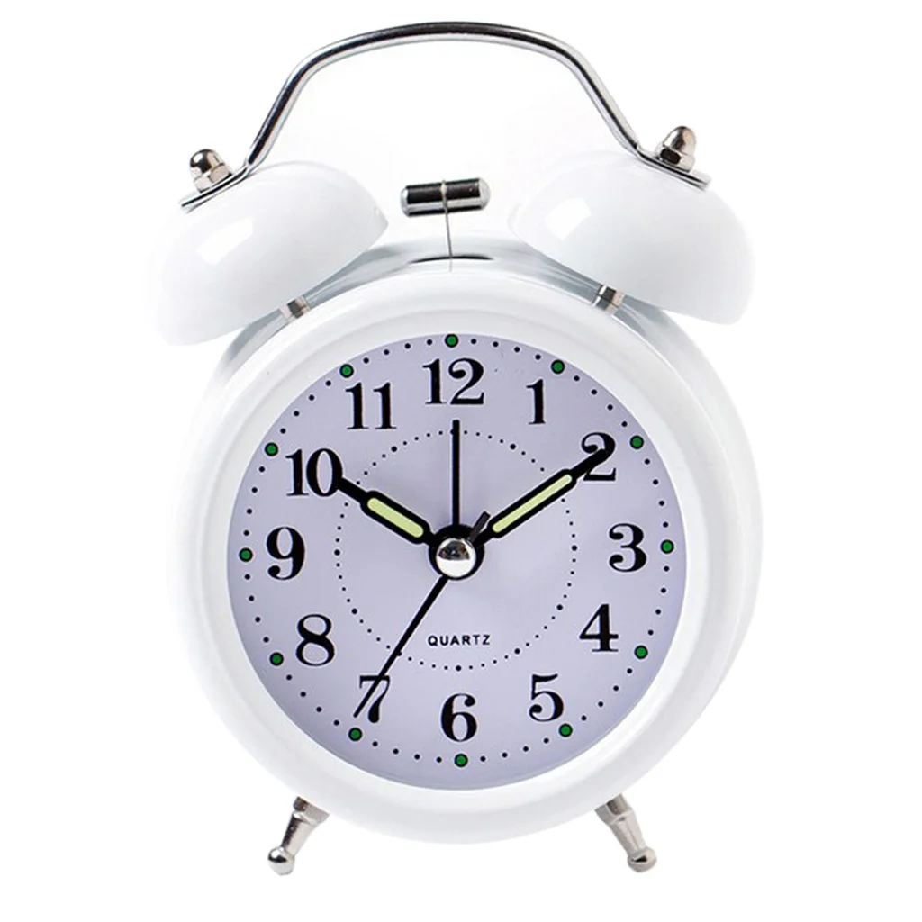 Digital 3D Twin Bell Alarm Clock Loud Wakeup Chime Clock Battery 3inch White