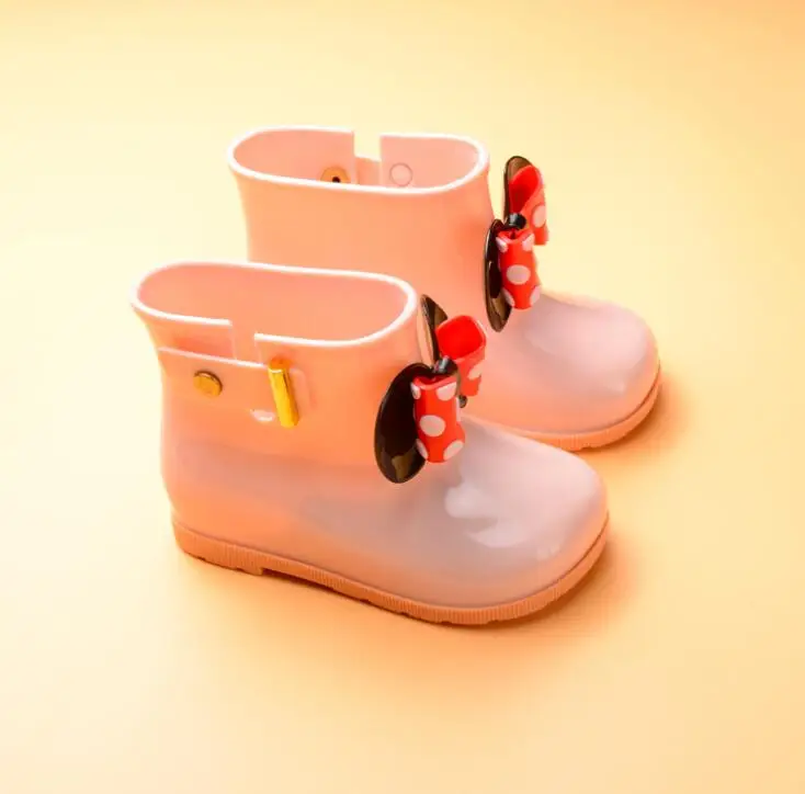 Летние детские Милые сапожки с бантиком для девочек прозрачные водонепроницаемые ботинки для принцессы мягкие ботинки Детская противоскользящая обувь