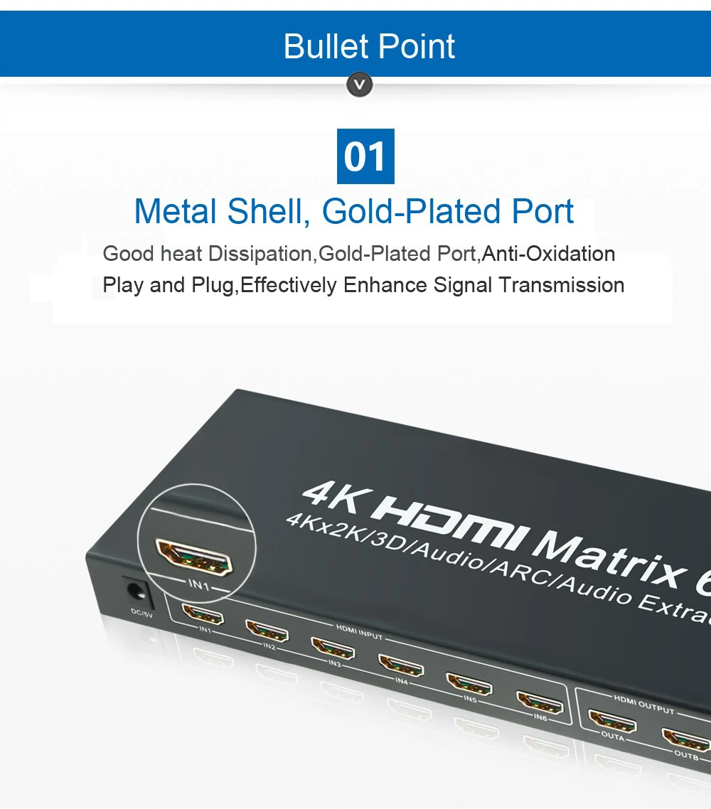 EMK 6x2 HDMI ТВ матрица 6 вход 2 Выход коммутатор сплиттер 1.3b 1,4 в Поддержка 3840x2160 30 Гц 3D 4K x 2K Аудио ИК пульт дистанционного управления