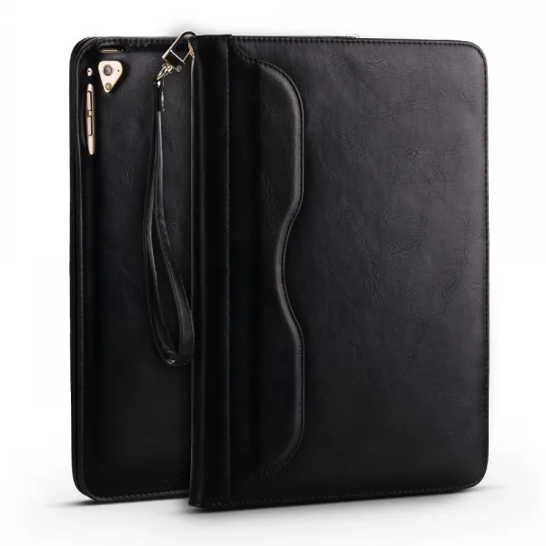 Премиум ручной кожаный умный сон Стенд чехол для Apple iPad Pro 9,7 A1673 A1674 A1675 Coque Capa Funda+ ручка+ пленка - Цвет: Black