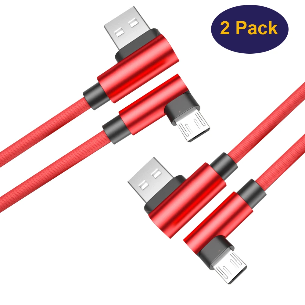 

Micro USB Cable 2Pack 90 Degree for Mobile Phone samgsung xiaomi MP3 MP4 XBOX Camera 5v2.4a Data Sync Charging Android charger