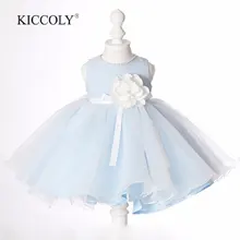 Небесно-голубое платье для девочек вырез с жемчужной отделкой нарядное платье для девочек 12 мес.-12 лет детский нарядный костюм с поясом с цветком
