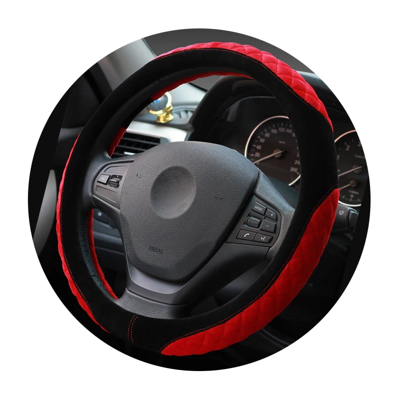 

AUTO -Car Winter short plush Steering Wheel Cover Universal 15 inch/38CM Breathable Anti-slip Auto Wheel Sleeve Protector,Good