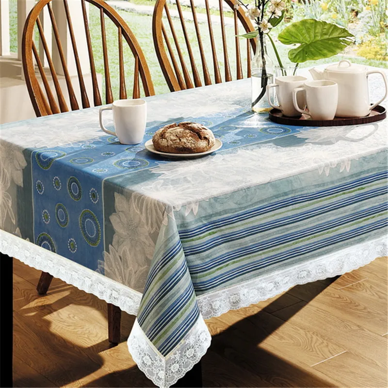YD European lace edge blue waterproof plastic PVC tablecloth No clean