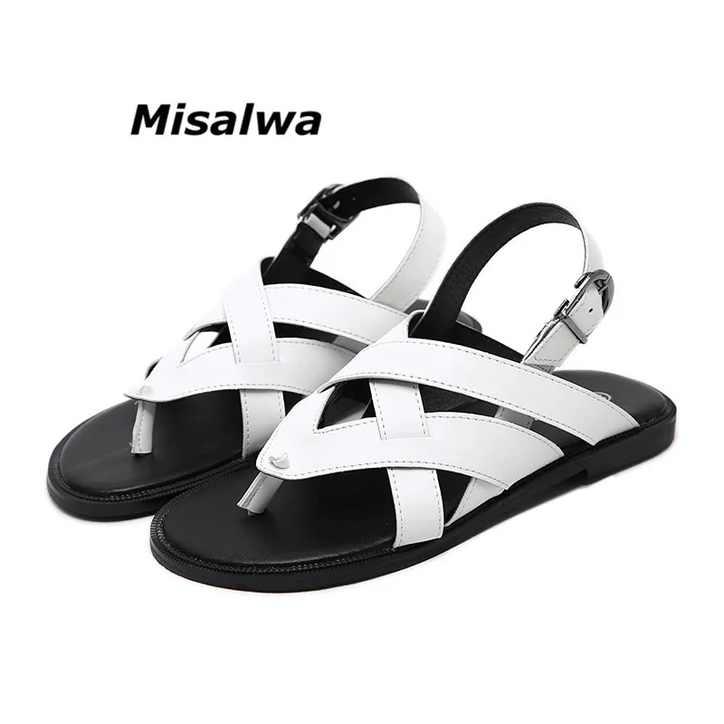 

Misalwa White Women Flat Sandals Flip Flop Summer Beach Outdoor Female Thong Sandals Leather Casual Shoe Korea Female Zoris