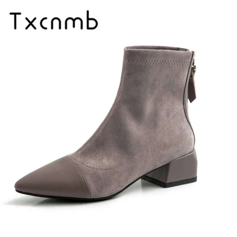 

TXCNMB 2019 Genuine Leather High Heels Boots Woman Ladies Work Shoes Fashion Ankle Boots Dress Shoes Woman Size 40