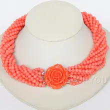 Прекрасный Лаки Ювелирные Изделия Благороднее! 1" 10 пряди круглый розовый коралл ожерелье широкий