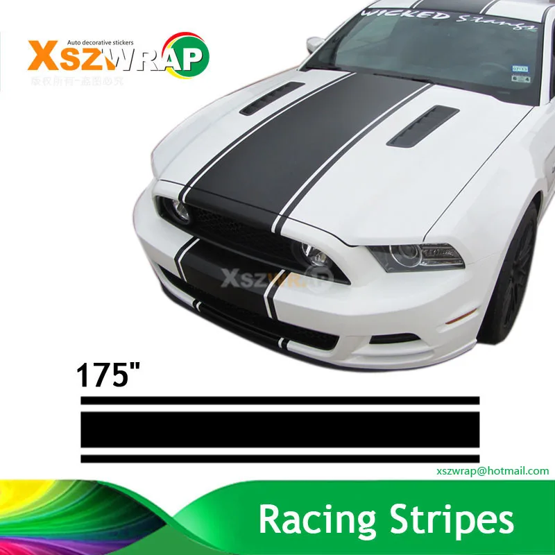 

(450*45cm/Roll) 175" Car Styling Hood Roof Tail Stickers Racing Stripes Stickers For Mustang GT Camaro Muscle Challenger Srt