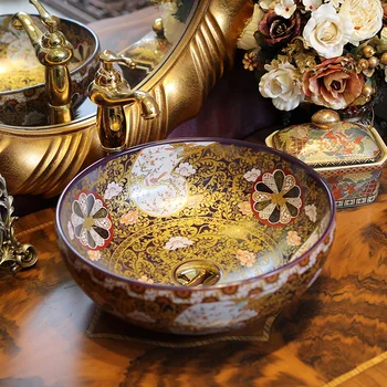 

Europe Vintage Style Lavobo Ceramic Washing Basin Counter top Bathroom Sink hand painted sink brown