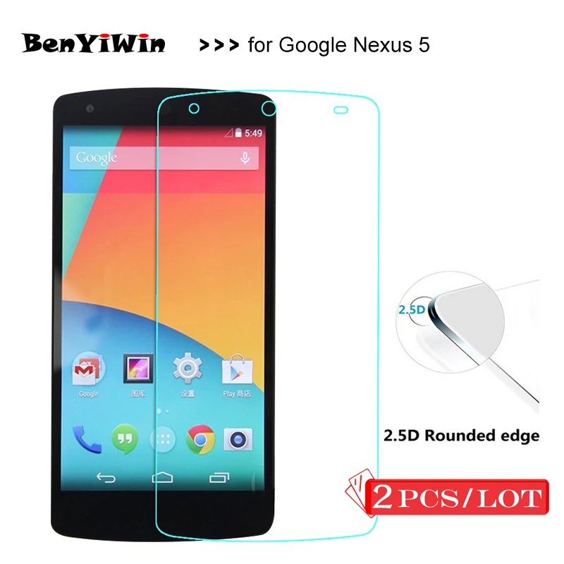 

2 PCS Front Tempered Glass Scratch Proof Protective Film High Quality Case for Google nexus 5 Ecran Protection Protective Glass