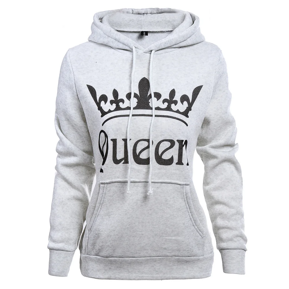 Король Королева Корона печати унисекс для мужчин и женщин осенние толстовки узкий свитшот для влюбленных пар зимние Лоскутные пуловеры с капюшоном - Цвет: XAM72KH