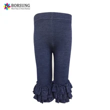 Детские вязаные леггинсы для девочек, летние капри для маленьких девочек, длинные штаны, синие хлопковые мягкие леггинсы с оборками для маленьких девочек, детские брюки