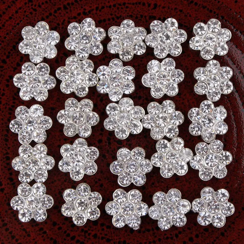 30pcs/Lot 11MM Round Small Crystal Rhinestone Buttons Flower Rhinestone Button Flatback