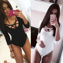 Стиль Для женщин с длинным рукавом боди Купальник Bodycon повязку комбинезон Ползунки из мягкого хлопка Low Cut Корректирующие боди для женщин