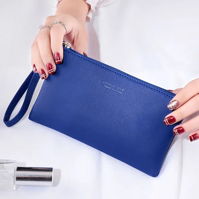 2020 Fashion Women PU Leather Purse Wristlet Zipper Wallet Handbag Envelope Phone Key Case Clutches for Women Coin Purses 5