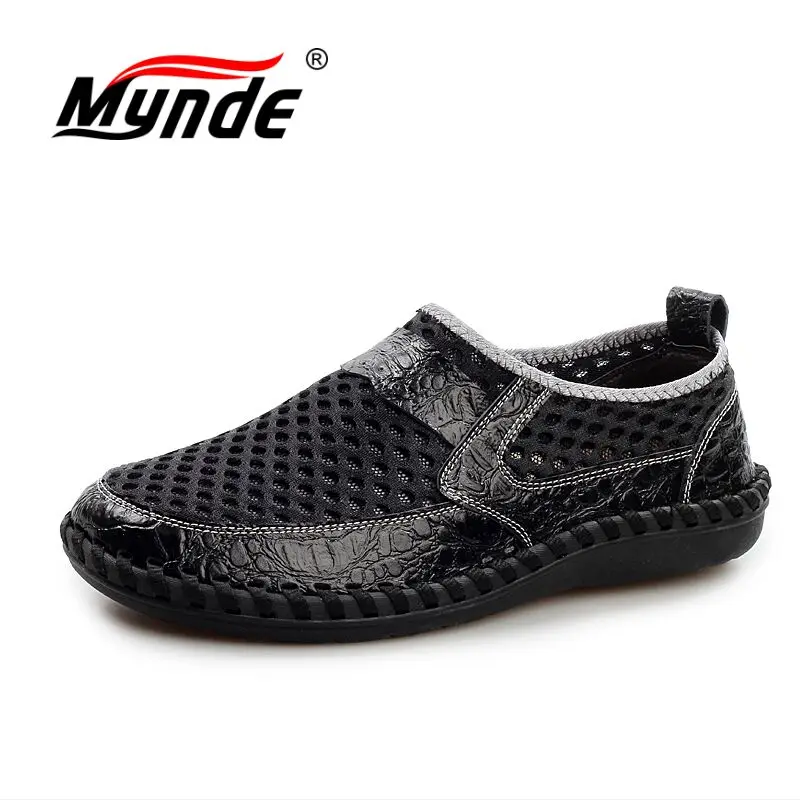 MYNDE/летние дышащие мужские лоферы; Повседневная обувь из сетчатого материала; модная брендовая мужская обувь без застежки; мягкая удобная обувь; zapatillas hombre - Цвет: black