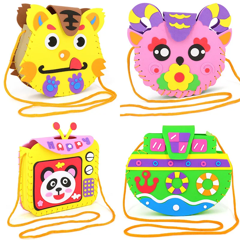 Enfants bricolage EVA fait main sacs bricolage 3D autocollants artisanat jouets maternelle bricolage jouets fait main matériaux sacs dessin animé petits sacs à main