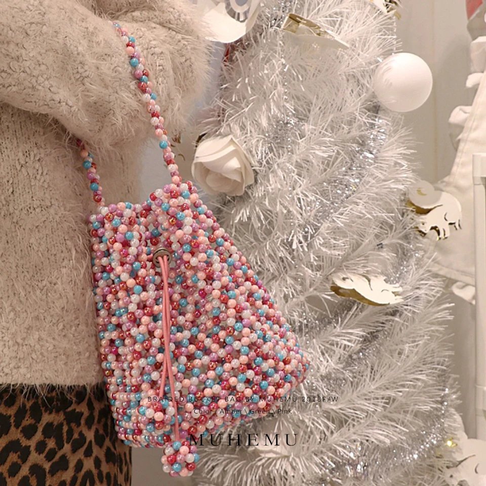 

Candy bag beaded pearl bag hand mixed color beads woven bag factory direct high-end fashion bag purses and handbags