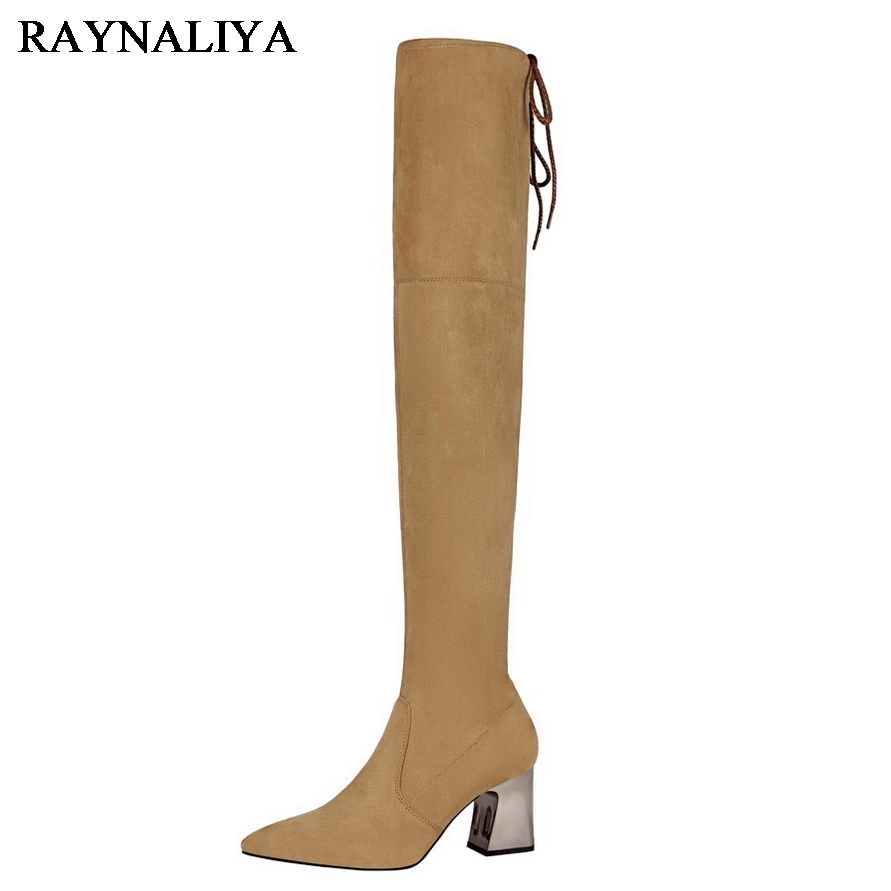 

2018 Autumn Women Shoes 2017 High Heel Boots Black Over The Knee Boots Women Designer Brand Shoes Woman Femme Booties DS-B0062