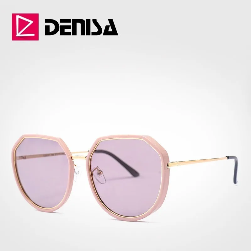 DENISA брендовые круглые поляризованные женские солнцезащитные очкив ретро стиле розовые очки градиент Роскошные негабаритные женские солнцезащитные очки UV400 G29937 - Цвет линз: Purple Sunglasses