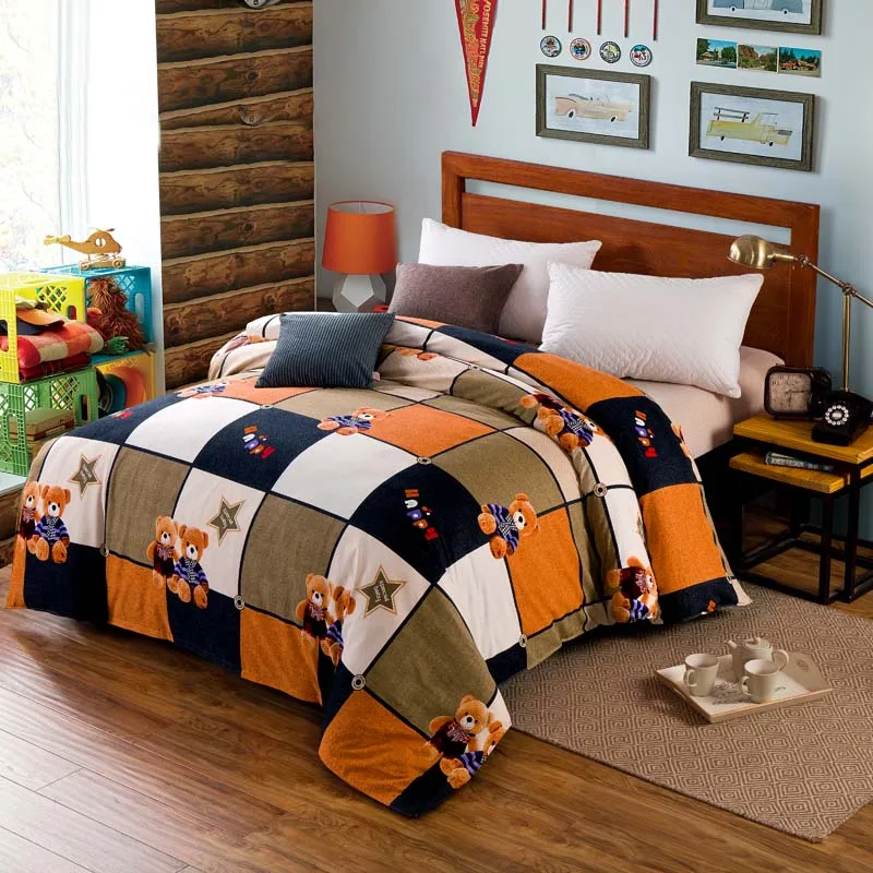 

Cute Cartoon Bear Colorful Squares Pattern 1pcs 100% Cotton Thickening Bedclothes Bed Set Duvet Cover Set Bed Quilt Bedlinen