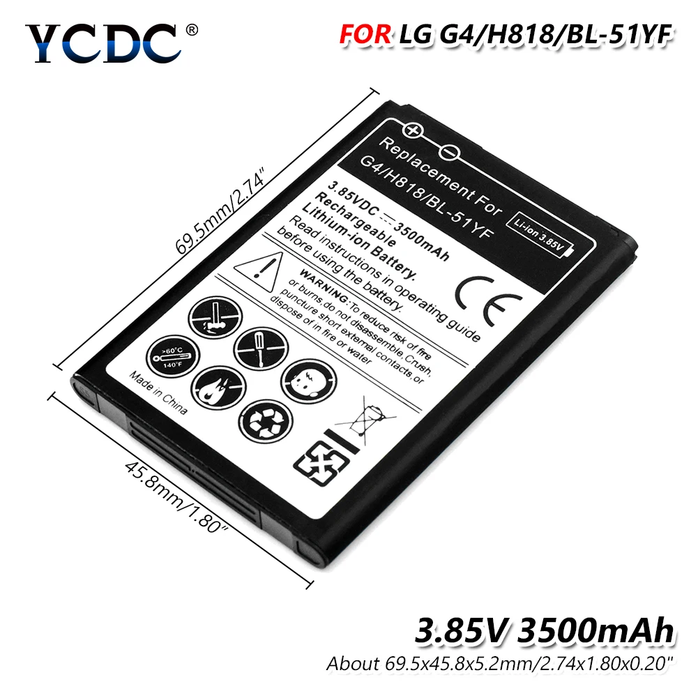 

YCDC Phone Battery BL-51YF For LG G4 BL-51YF H818 H815 H812 H811 H810 VS986 VS999 US991 LS991 F500 3500mAh Replacement Batteries