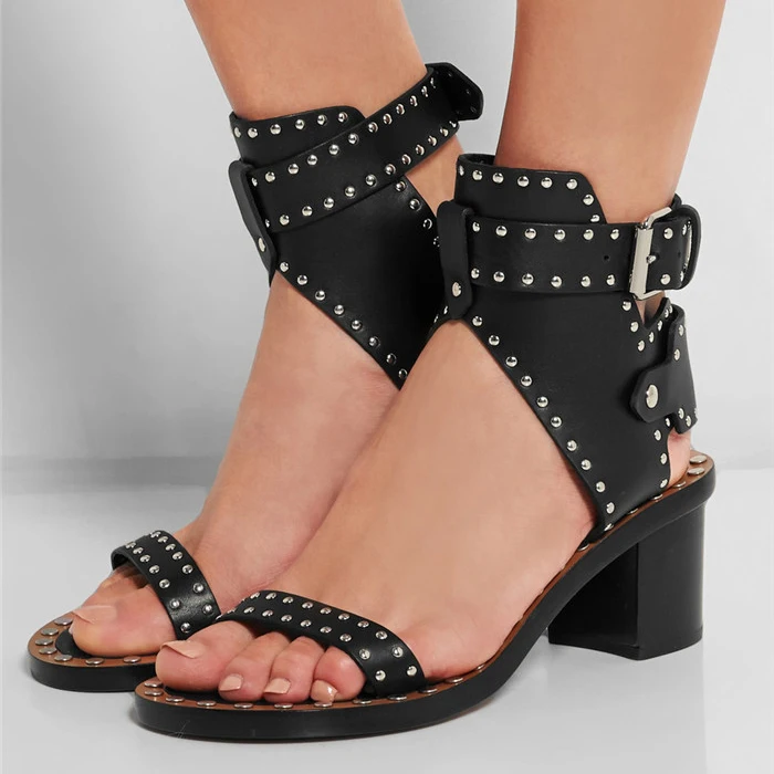 

Rivets Stud Women Gladiator Sandals Casual Street Style Buckle Strap Open Toe Women Summer Shoes Rome Sandals Square High Heels